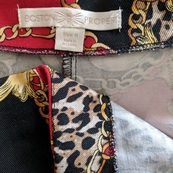 Boston Proper Red Print Pants Cotton Stretch 2 - Picture 8 of 8